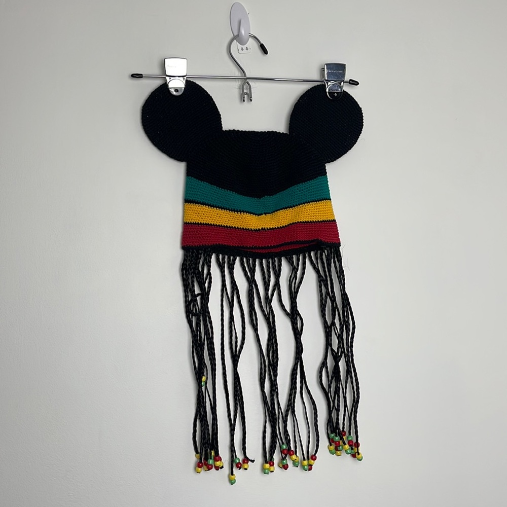 Disney Rasta Ears Beanie knit cap with braids & Beads Adult 1 size